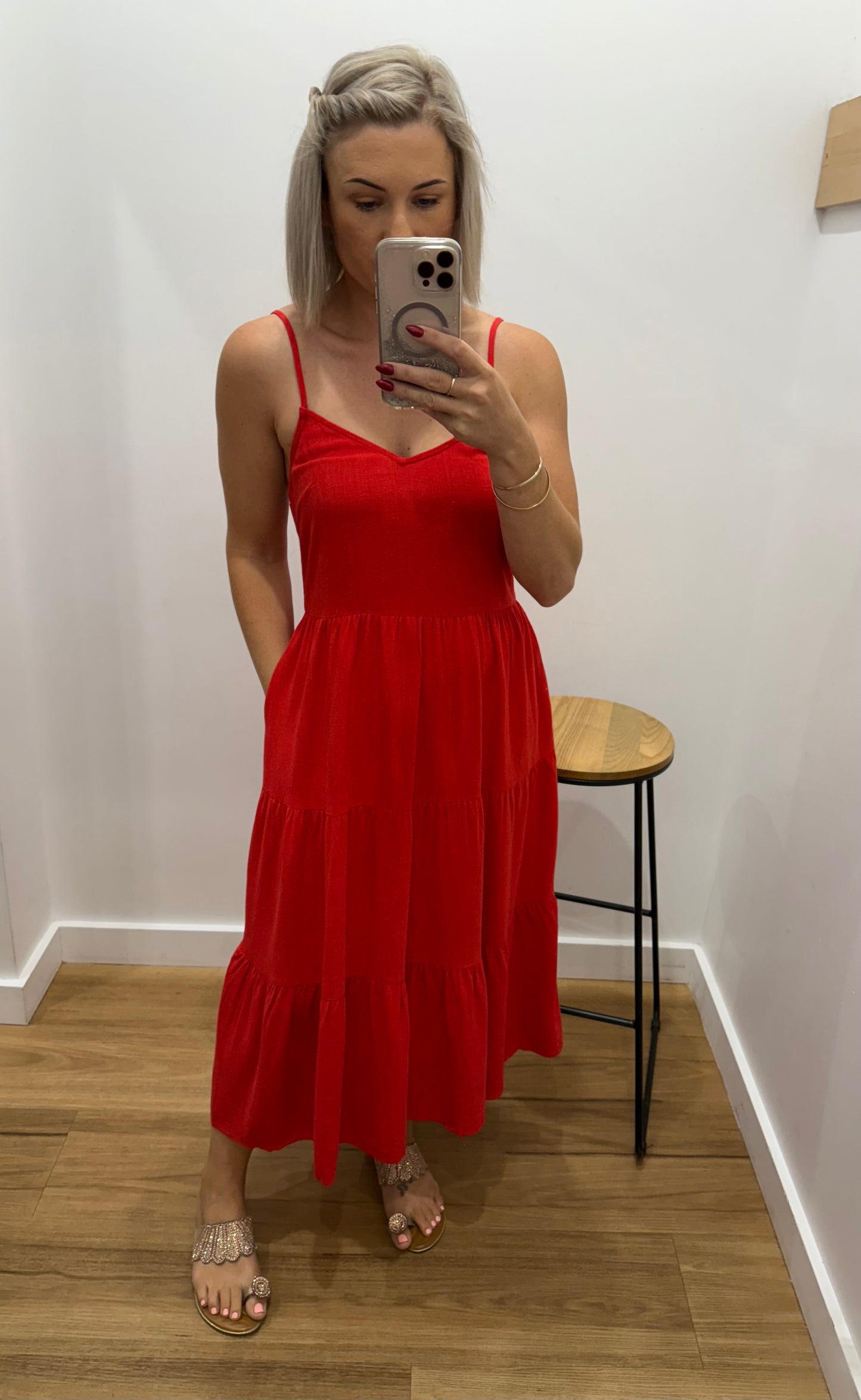 Hutton Midi Dress - Red