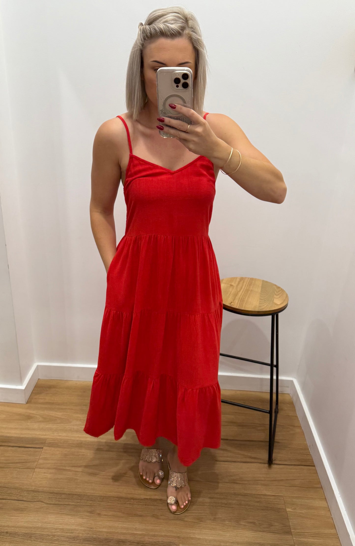 Hutton Midi Dress - Red