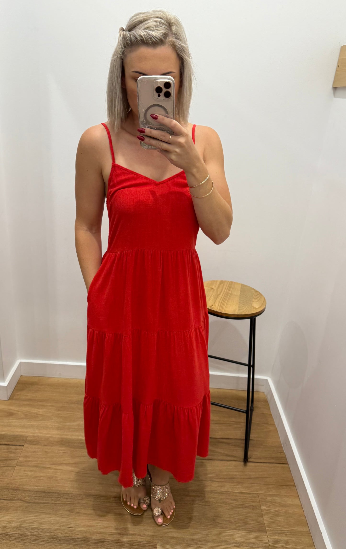 Hutton Midi Dress - Red